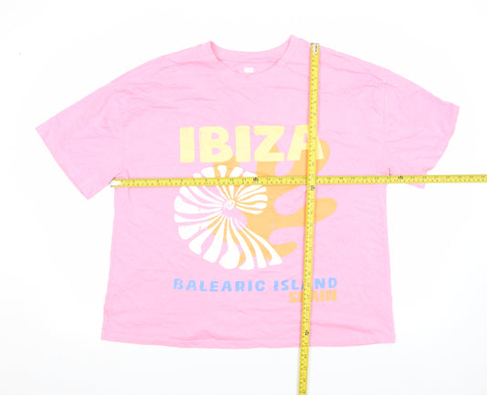 F&F Women’s Pink Ibiza Graphic Cotton T-Shirt Size L