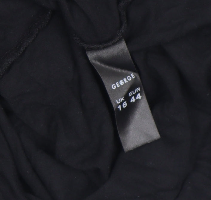 George Women’s Black Floral Embroidered Wrap Blouse Size 16