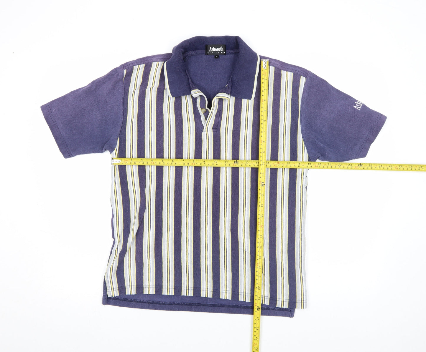 Ashworth Men’s Blue Striped Cotton Blend Golf Polo Shirt Size S