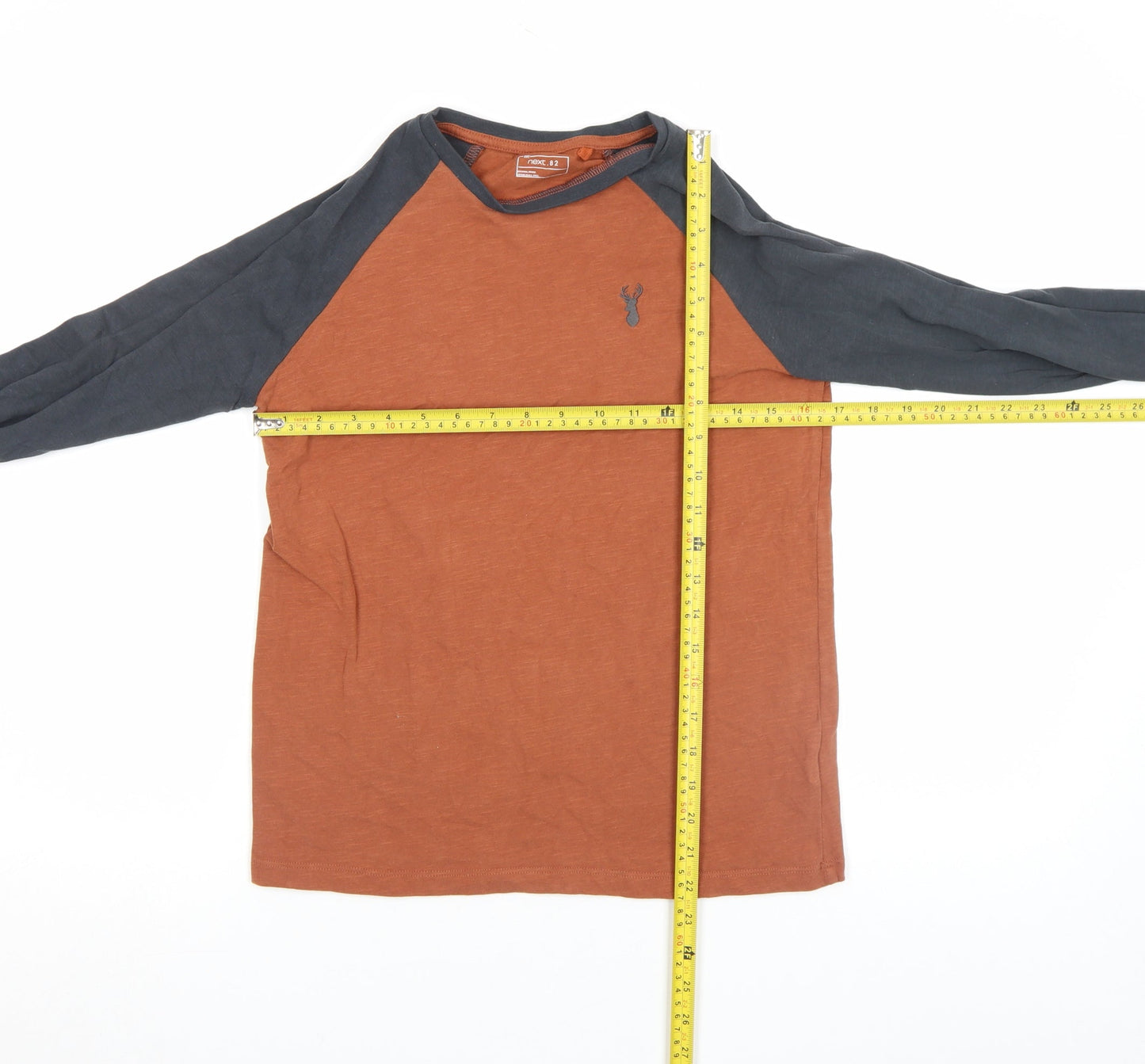 Next Boys Rust & Charcoal Long Sleeve Raglan Cotton T-Shirt 11-12 Years