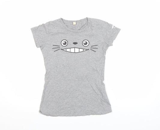 Earth Positive Girls Grey Totoro Graphic T-Shirt Size S Organic Cotton