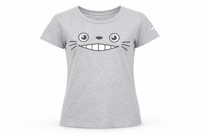 Front view of Earth Positive girls’ grey totoro graphic t-shirt, size S, organic cotton