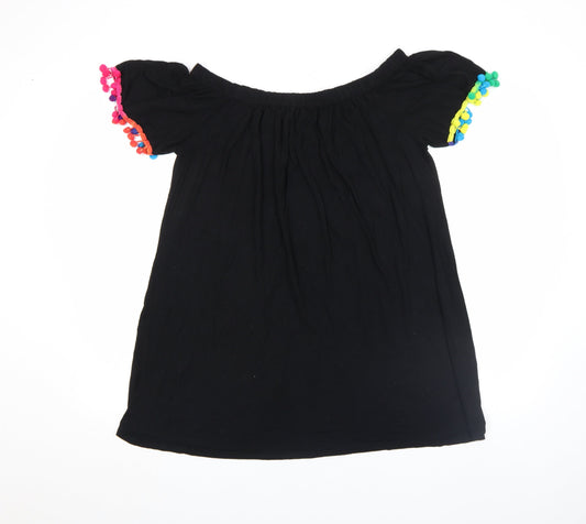 Boohoo Women’s Black Off Shoulder Pom Pom Short Dress Size M