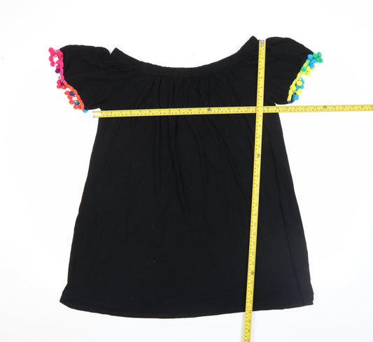 Boohoo Women’s Black Off Shoulder Pom Pom Short Dress Size M