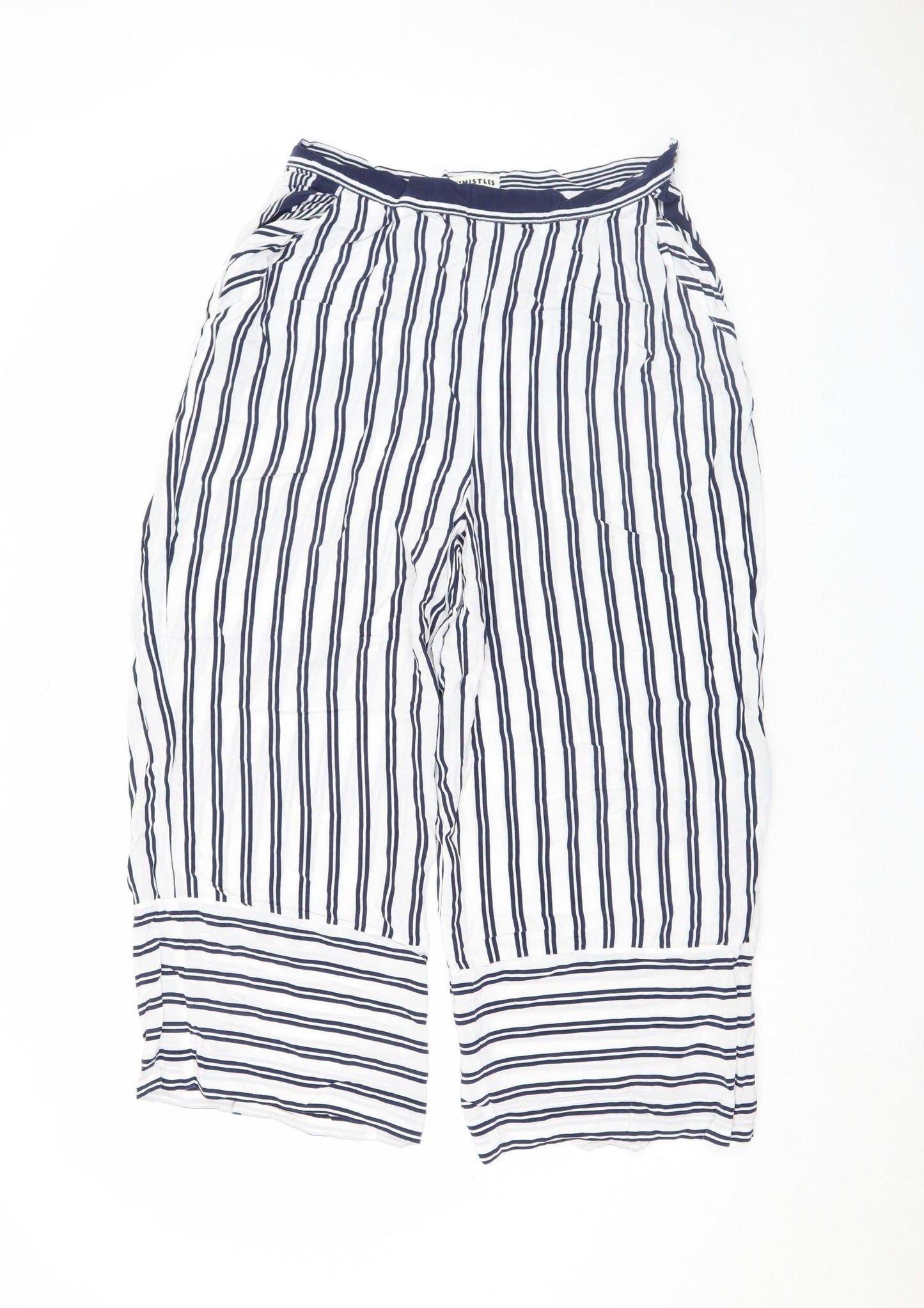 Whistles Womens White Striped Wide-Leg Cropped Trousers Size 14