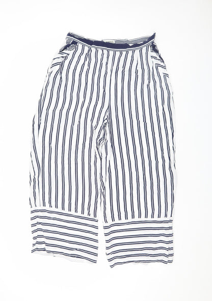 Whistles Womens White Striped Wide-Leg Cropped Trousers Size 14