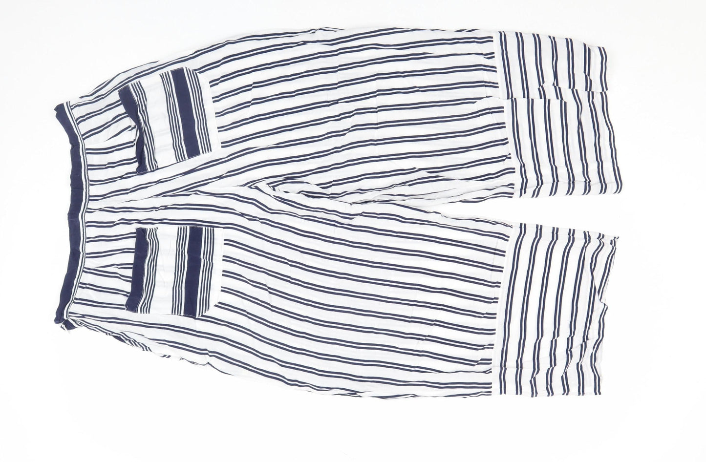 Whistles Womens White Striped Wide-Leg Cropped Trousers Size 14