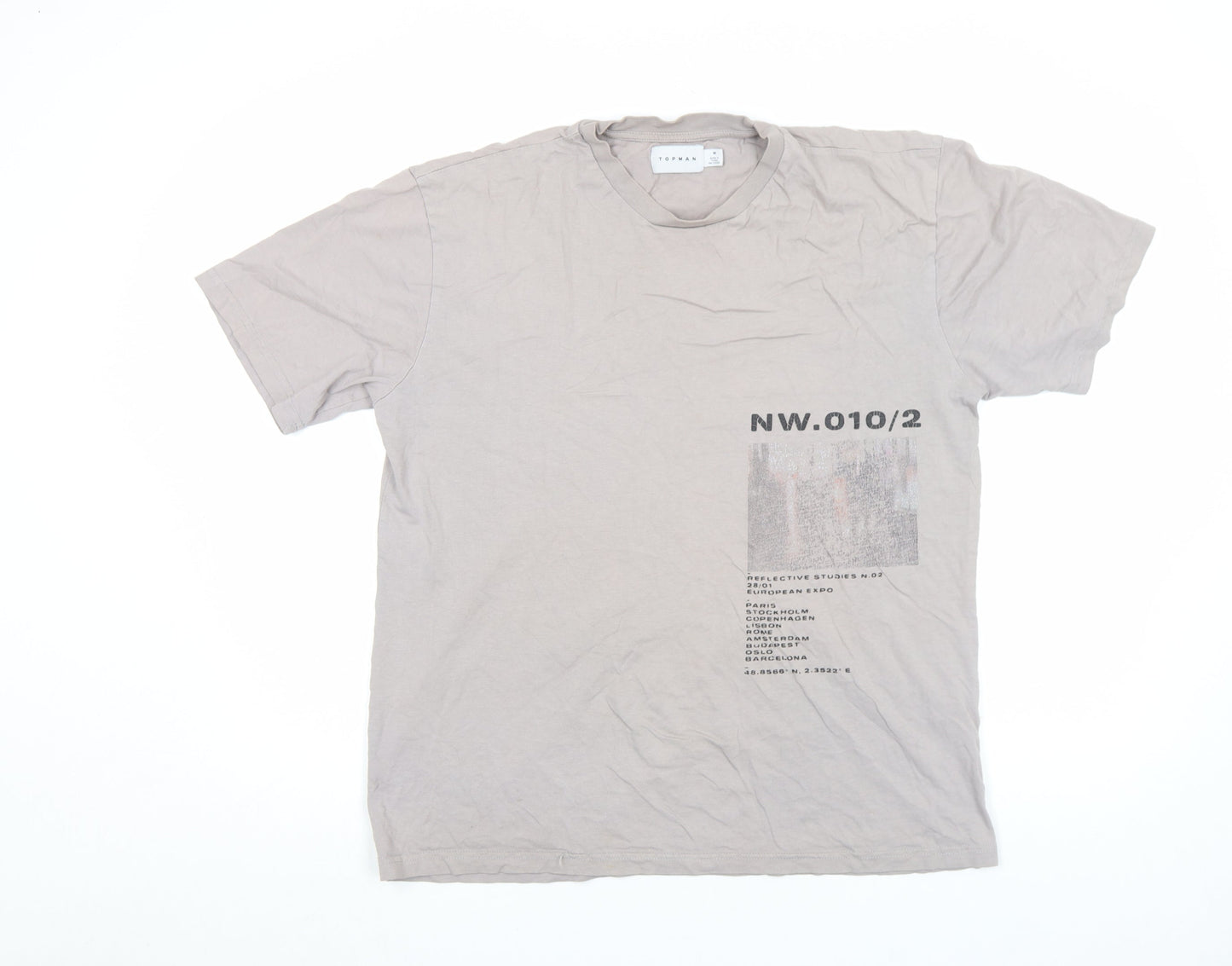 Topman Men's Grey Graphic Print Crew Neck T-Shirt Size M