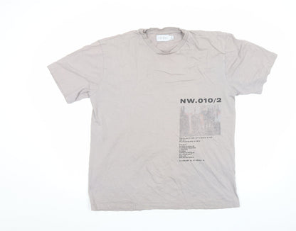 Topman Men's Grey Graphic Print Crew Neck T-Shirt Size M