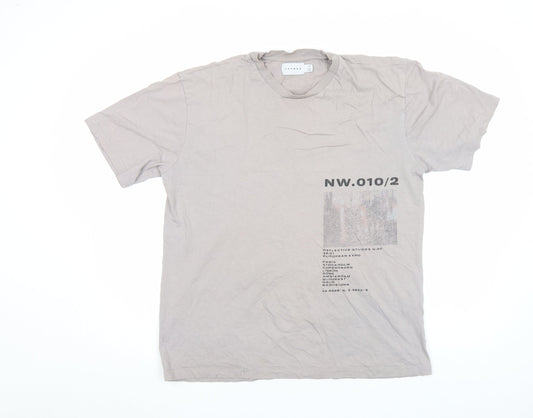 Topman Men's Grey Graphic Print Crew Neck T-Shirt Size M