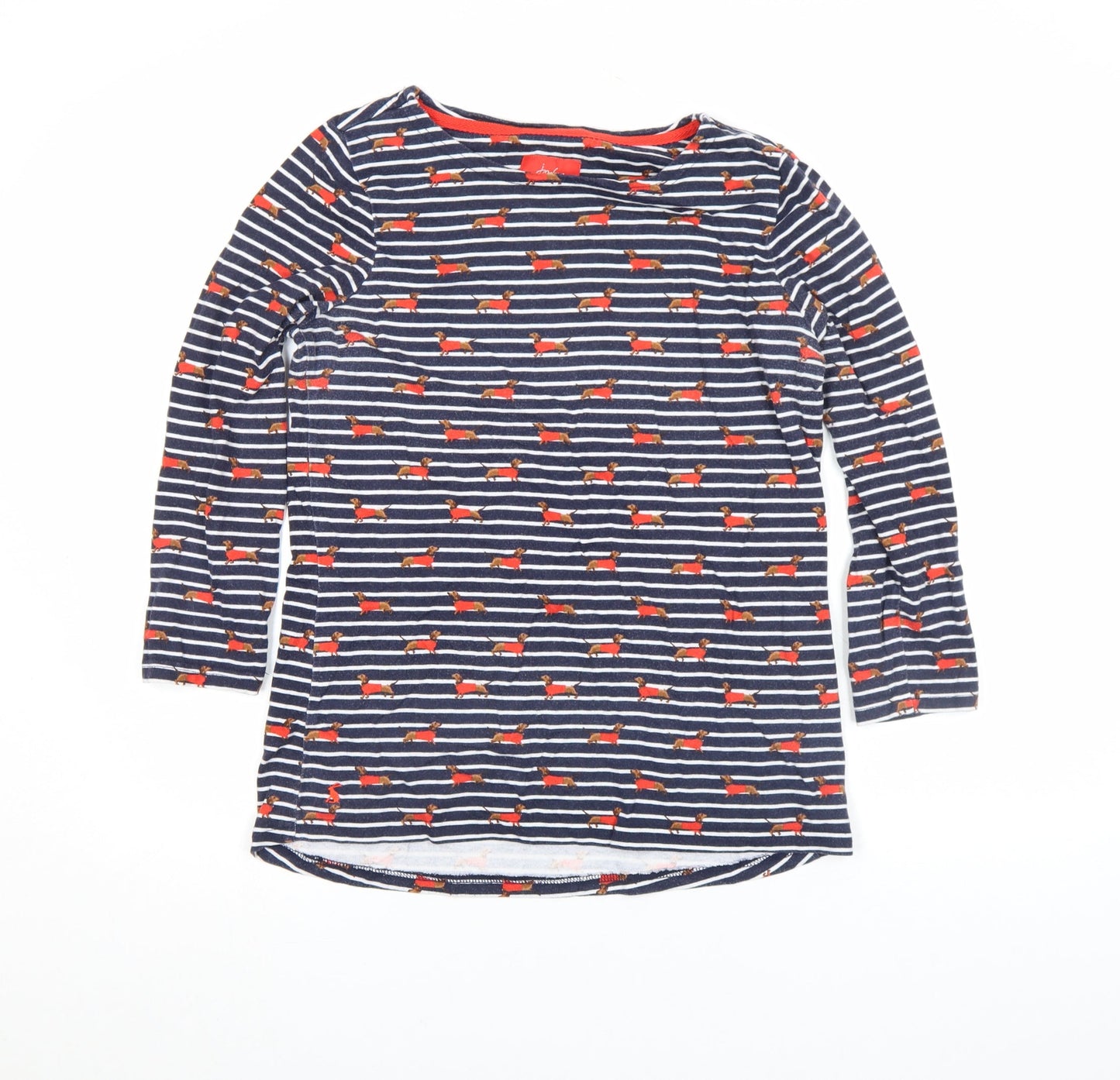 Joules Women’s Blue Dog Stripe Long Sleeve Cotton T-Shirt UK 12
