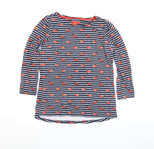 Joules Women’s Blue Dog Stripe Long Sleeve Cotton T-Shirt UK 12