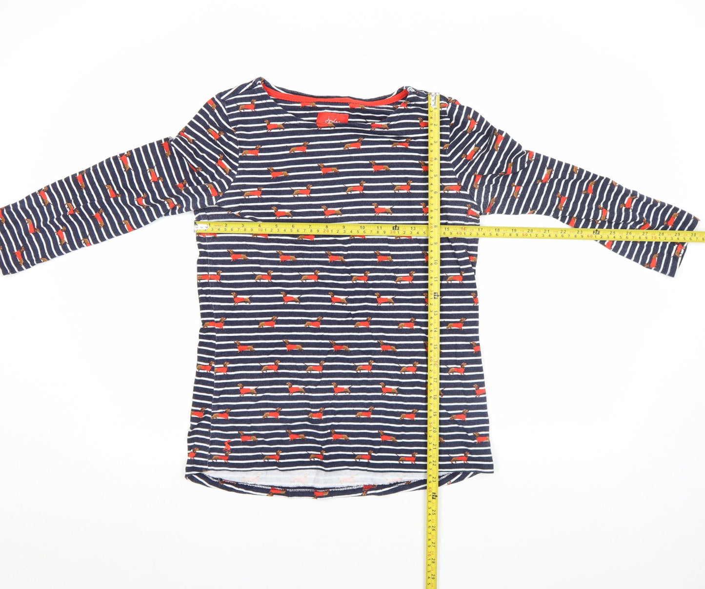 Joules Women’s Blue Dog Stripe Long Sleeve Cotton T-Shirt UK 12