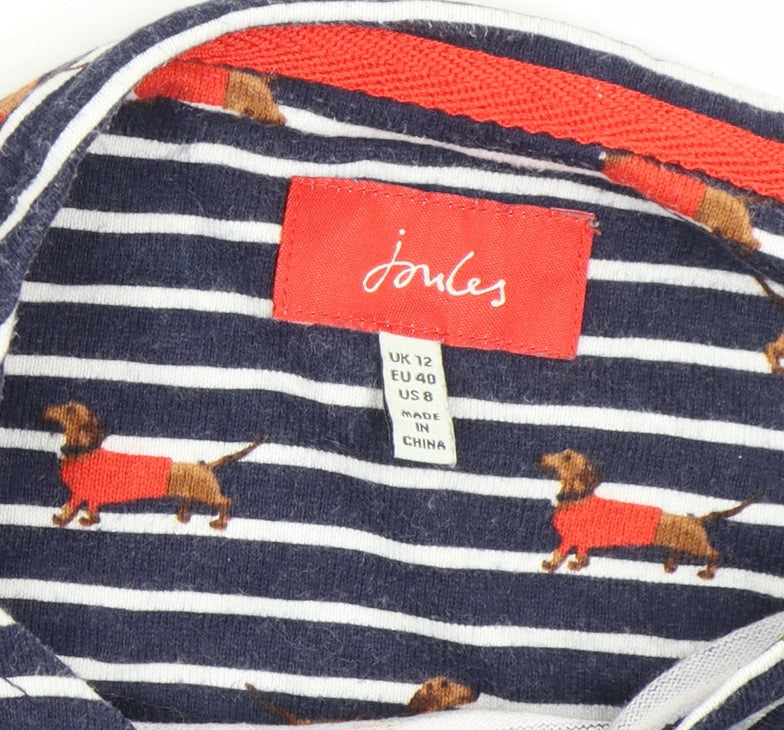 Joules Women’s Blue Dog Stripe Long Sleeve Cotton T-Shirt UK 12
