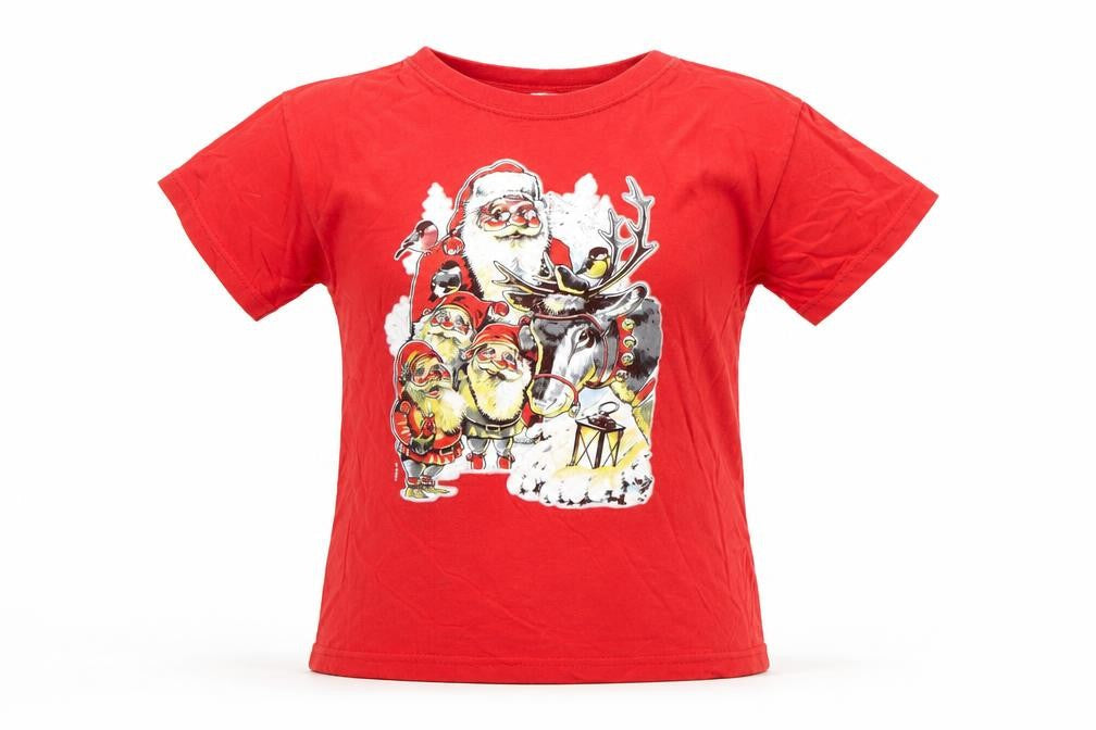 Front view of Fruit of the Loom girls’ red christmas santa graphic cotton t-shirt m