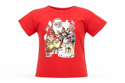 Front view of Fruit of the Loom girls’ red christmas santa graphic cotton t-shirt m