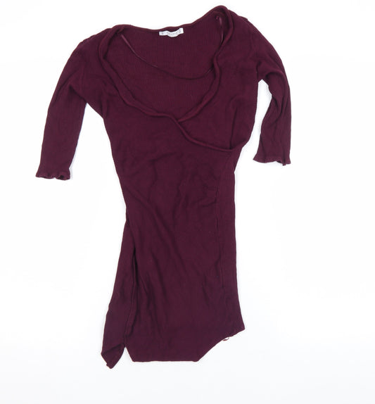 Pull & Bear Women Red Bodycon Knit Short Dress Size M