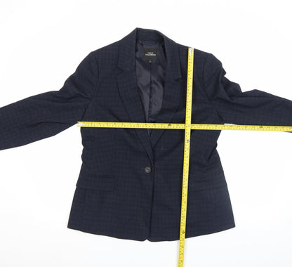 Next Women Blue Check Tailored Single-Breasted Blazer Size 14