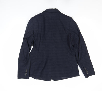 Next Women Blue Check Tailored Single-Breasted Blazer Size 14