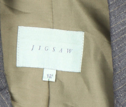 Jigsaw Women's Grey Pinstripe Wool Blend Tailored Blazer Size 12