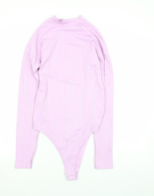 Marks and Spencer Women Pink Ribbed Long Sleeve Bodysuit Size M