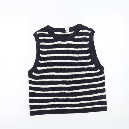 H&M Divided Women’s Black White Striped Knit Sleeveless Vest Size 12