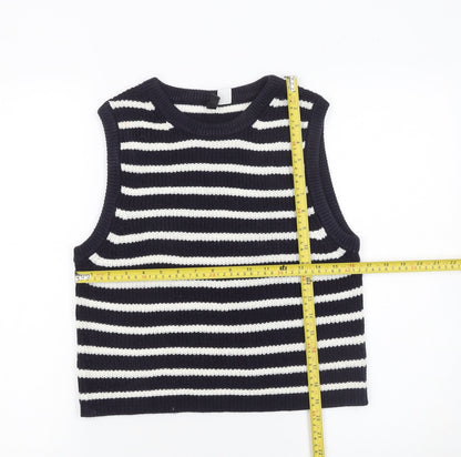 H&M Divided Women’s Black White Striped Knit Sleeveless Vest Size 12