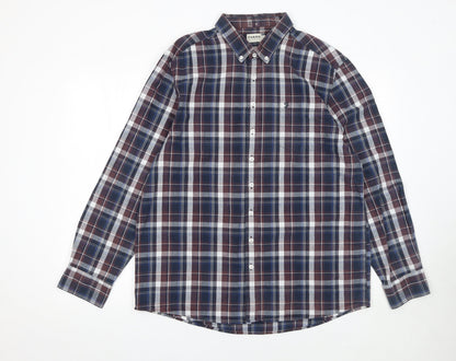 Farah Classic Men's Blue Check Long Sleeve Button-Up Shirt 2XL