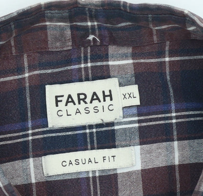 Farah Classic Men's Blue Check Long Sleeve Button-Up Shirt 2XL