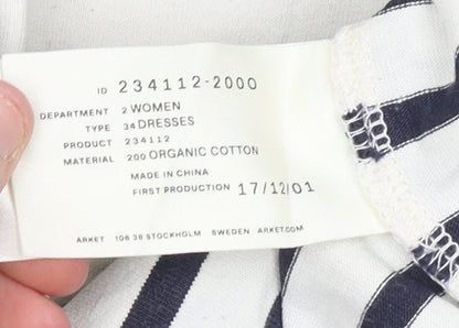 ARKET Women White Striped Cotton T-Shirt Dress Size S