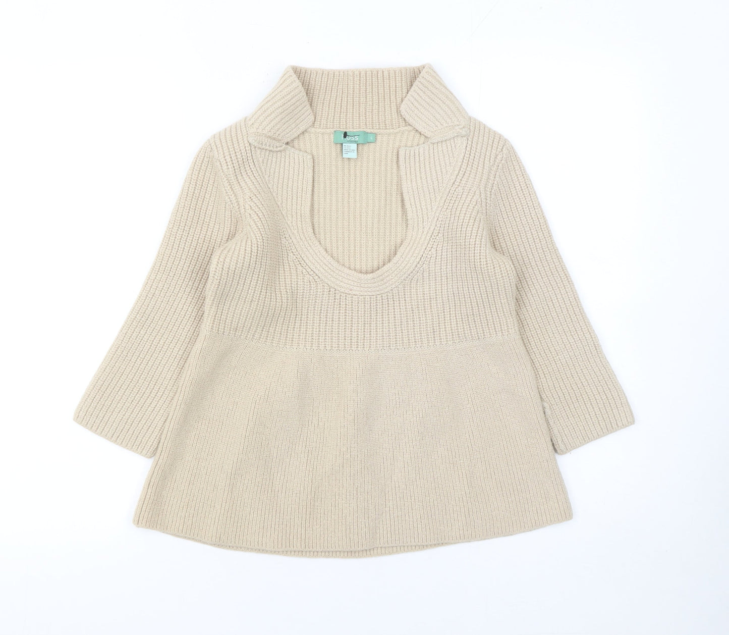 Hoss Intropia Girls Beige Knit Tunic Jumper Large Wool Blend Ribbed Pull On