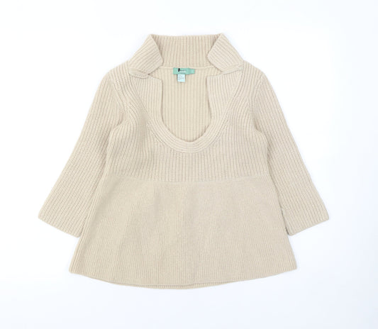 Hoss Intropia Girls Beige Knit Tunic Jumper Large Wool Blend Ribbed Pull On