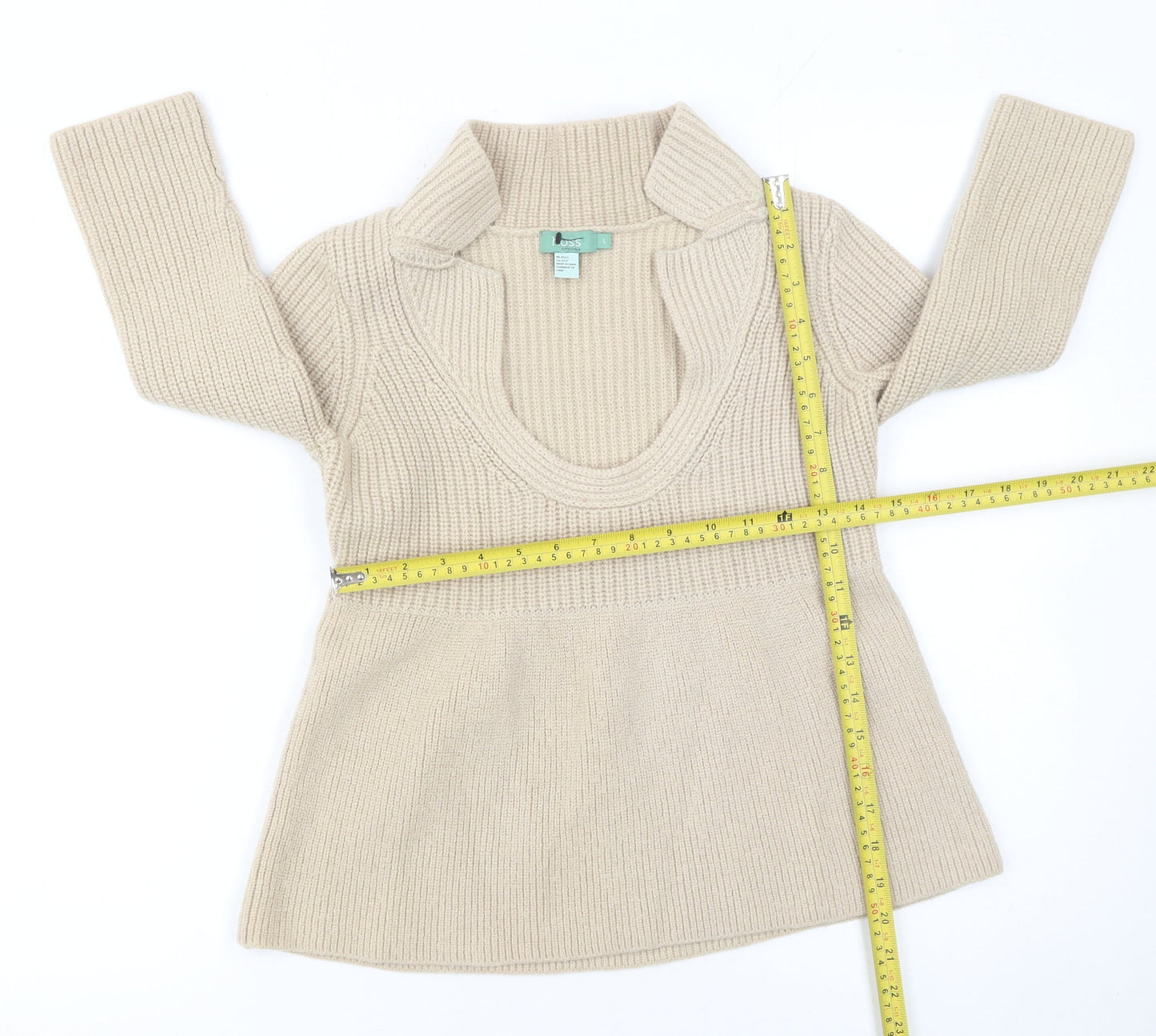 Hoss Intropia Girls Beige Knit Tunic Jumper Large Wool Blend Ribbed Pull On