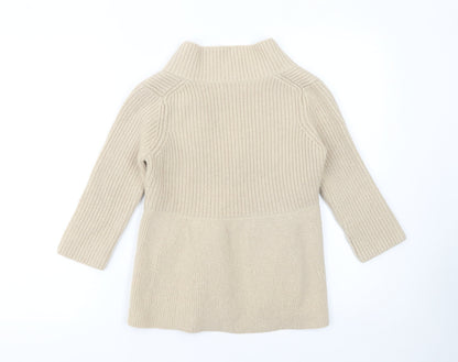 Hoss Intropia Girls Beige Knit Tunic Jumper Large Wool Blend Ribbed Pull On