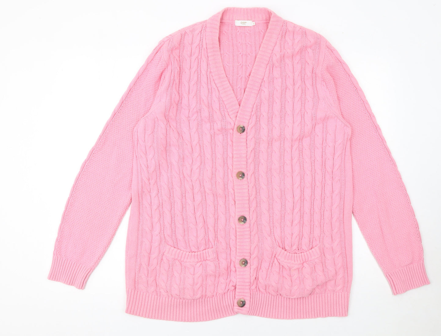 Cotton Traders Women's Pink XL Cable Knit Long Sleeve Cardigan