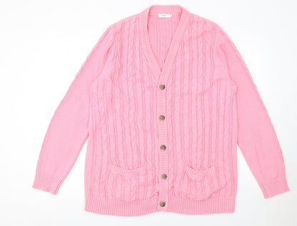 Cotton Traders Women's Pink XL Cable Knit Long Sleeve Cardigan