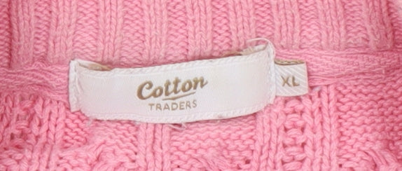 Cotton Traders Women's Pink XL Cable Knit Long Sleeve Cardigan