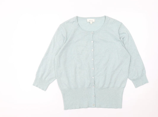 Linea Women Green L Cardigan Round Neck Lightweight Knit