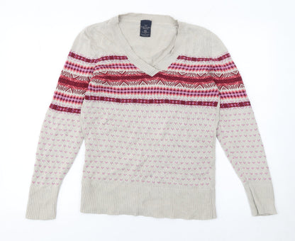 Faded Glory Womens Beige Fair Isle V-Neck Cotton Jumper Size S