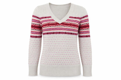 Faded Glory Womens Beige Fair Isle V-Neck Cotton Jumper Size S