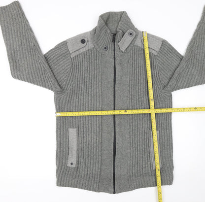 Next Men's Grey Full Zip Chunky Knit High Neck Jumper Size M