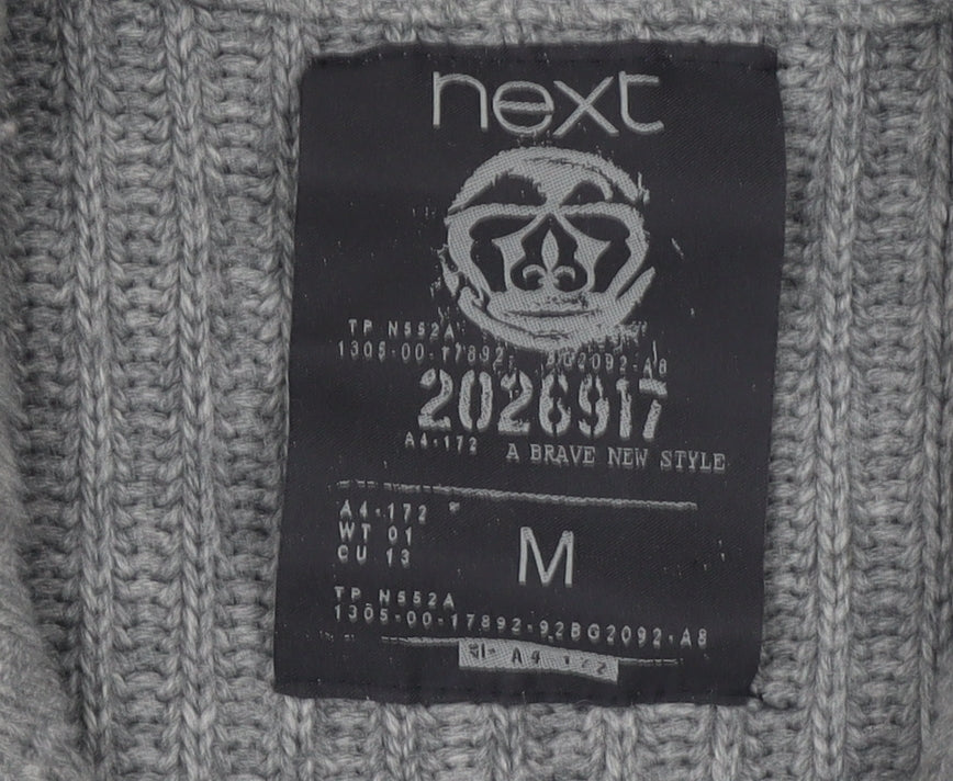 Next Men's Grey Full Zip Chunky Knit High Neck Jumper Size M