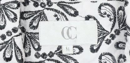 CC Women White Black Floral Embroidered Suit Jacket Size 14 Cotton Blend