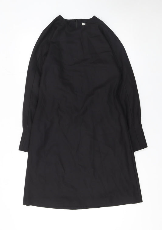 Arket Women Black Wool Blend Long Sleeve Shift Dress Size 8