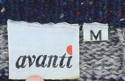 Avanti Men's Grey Blue Striped Chunky Knit Crew Neck Jumper M