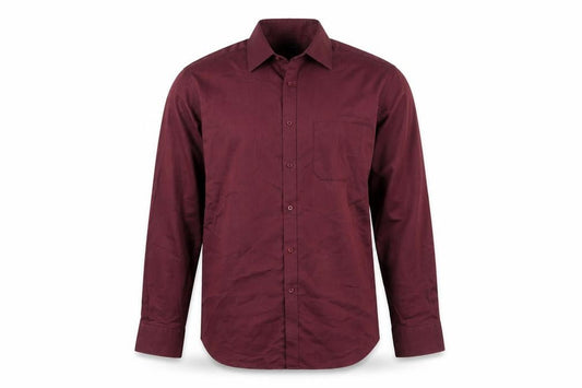 Front view of Thomas Nash Men's Red Cotton Blend Long Sleeve Regular Fit Button-Up Shirt 17in