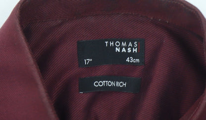 Thomas Nash Men's Red Cotton Blend Long Sleeve Regular Fit Button-Up Shirt 17in