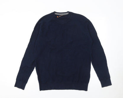 Ben Sherman Men's Blue Cotton Crew Neck Knit Jumper Size L