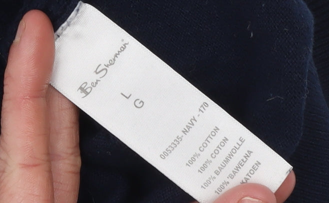 Ben Sherman Men's Blue Cotton Crew Neck Knit Jumper Size L