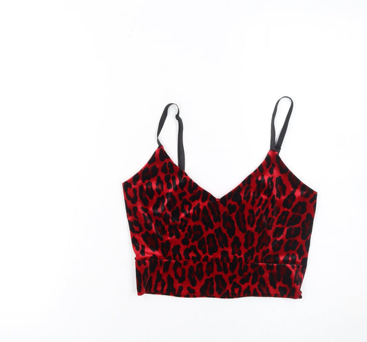 Quiz Womens Red Leopard Velvet Camisole Top Size 10
